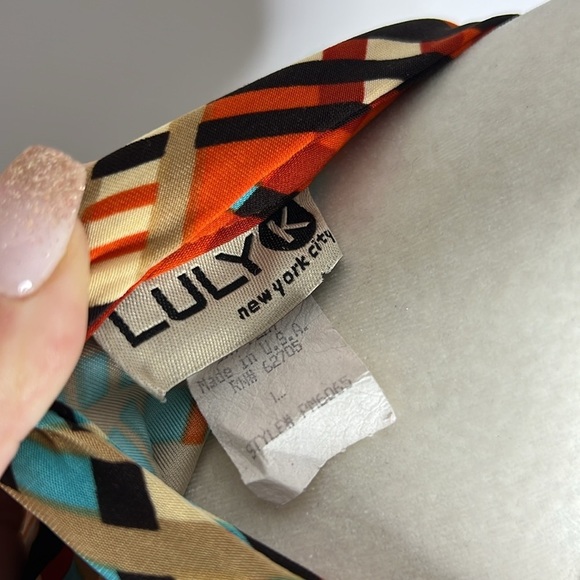 Y2K Luly K New York Tie Front Blouse Sz L Retro Geometric Print Sleeveless Top - Picture 9 of 10